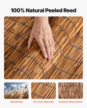 Close-up of woven reed fence on a balcony for privacy