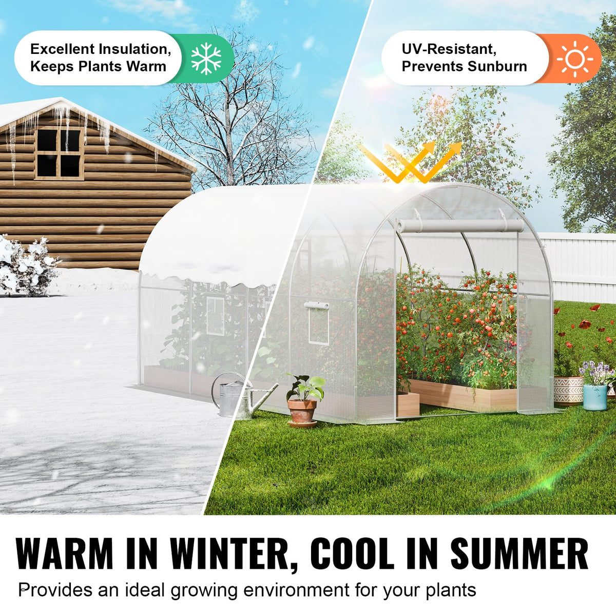 VEVOR rolled-up door entry shows convenient entry for easier plant care