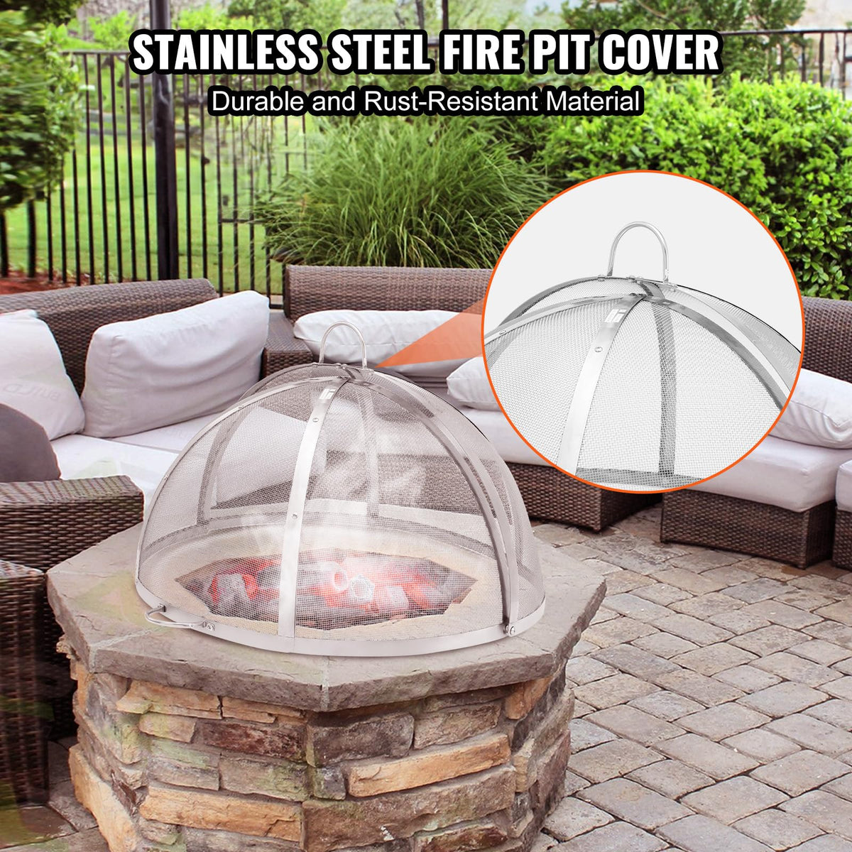 Round metal cover by VEVOR protects flames while resisting weather.