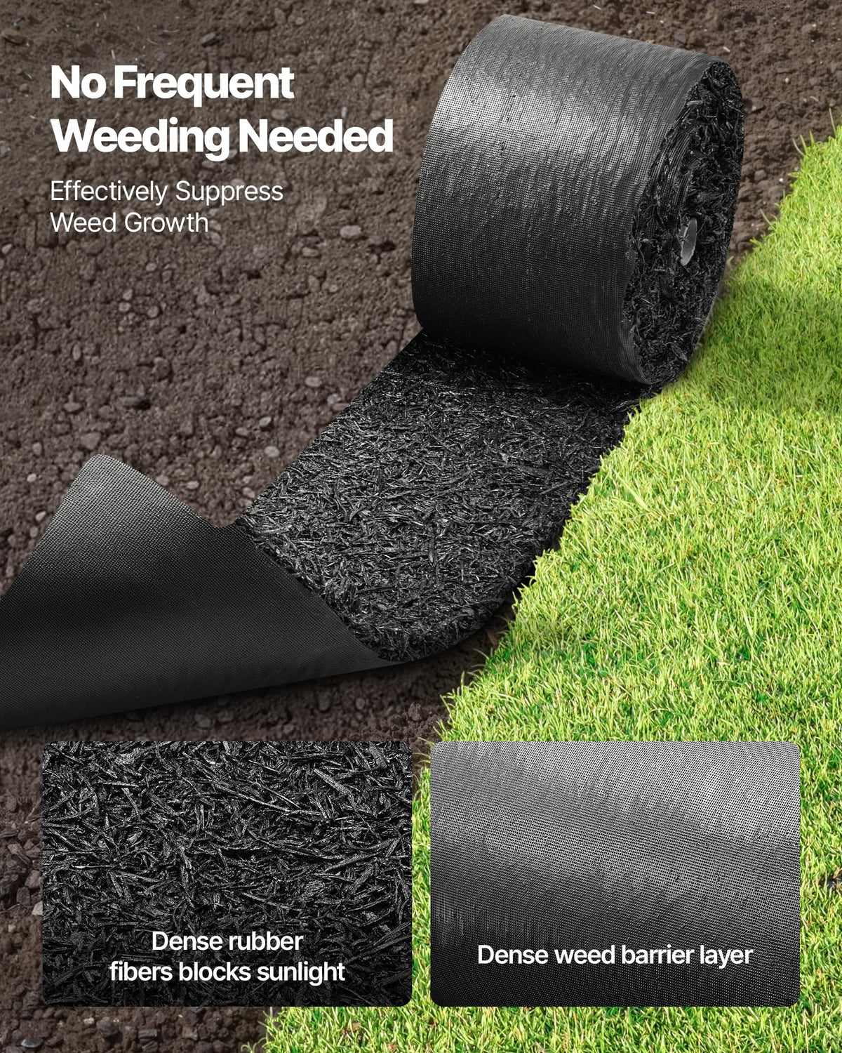 VEVOR rubber mulch mat roll installed on a pathway showing easy lay-flat setup.