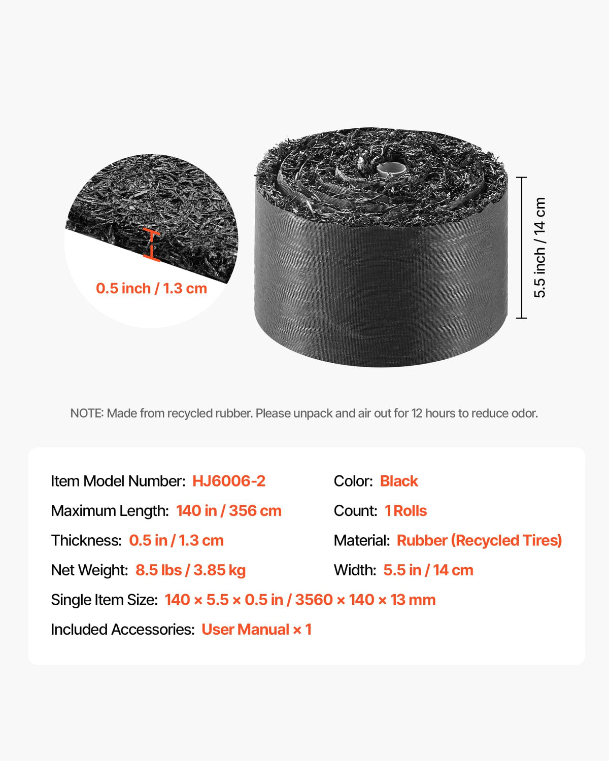 VEVOR rubber mulch mat roll includes stakes for secure anchoring.
