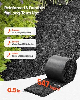 VEVOR rubber mulch mat roll demonstrates weed-blocking capability for tidy beds.