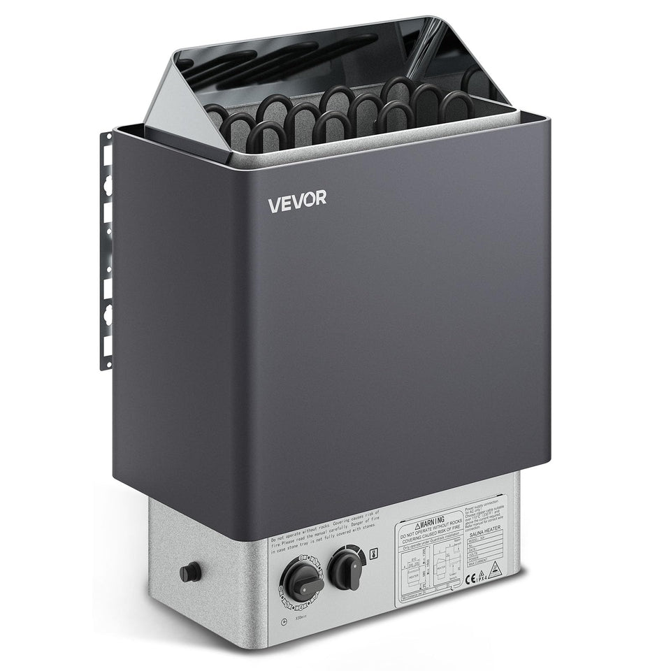 VEVOR sauna heater front view, compact 6KW unit ideal for home spa use