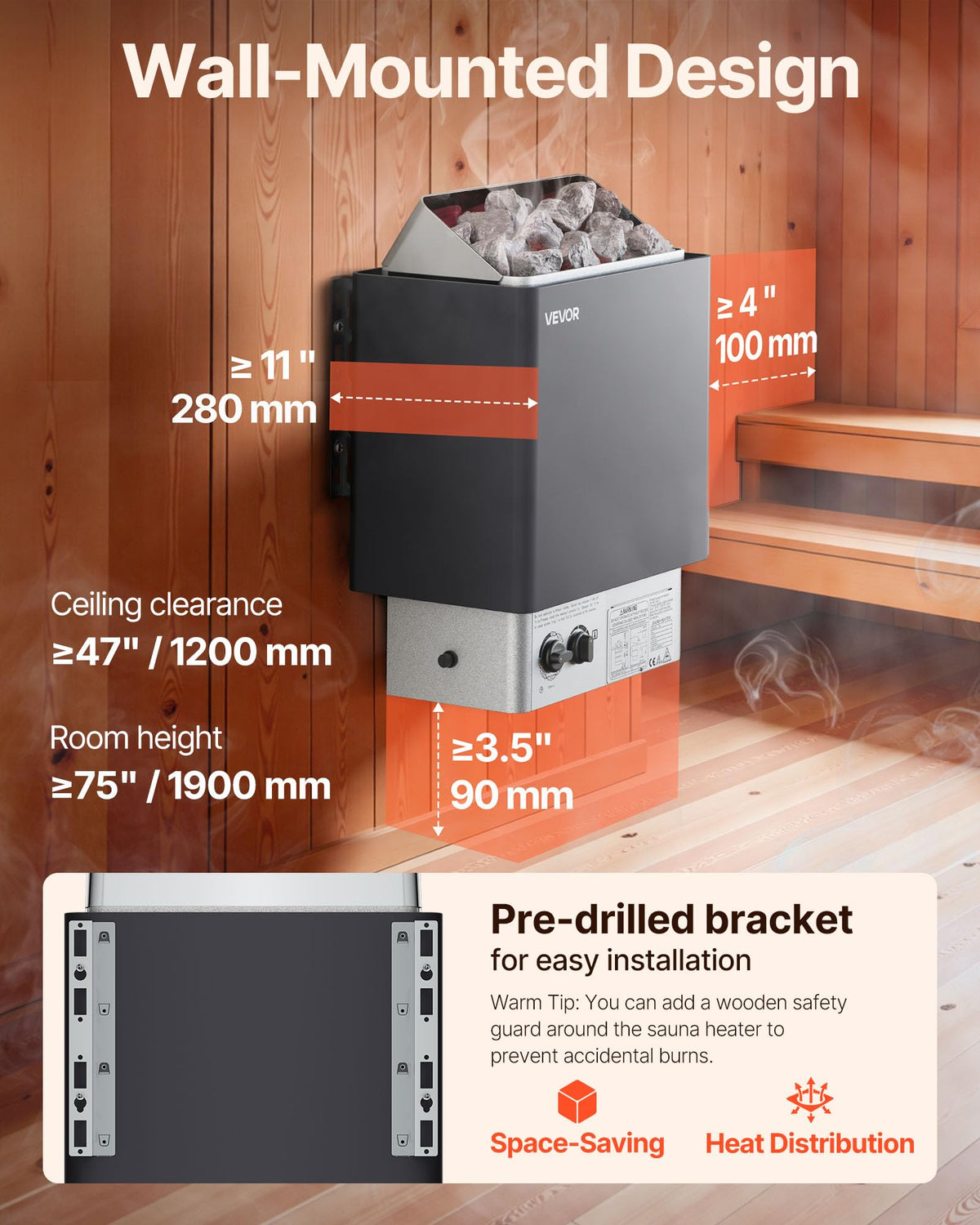 VEVOR sauna heater stone capacity demonstrates 33 lb of stones