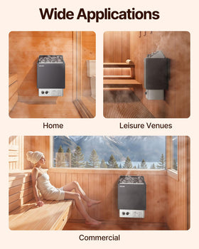 VEVOR sauna heater use-cases across home, hotel, and spa settings