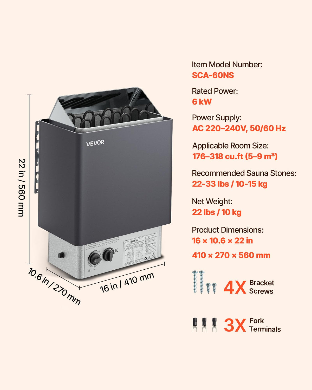 VEVOR sauna heater wall-mount bracket enables quick install