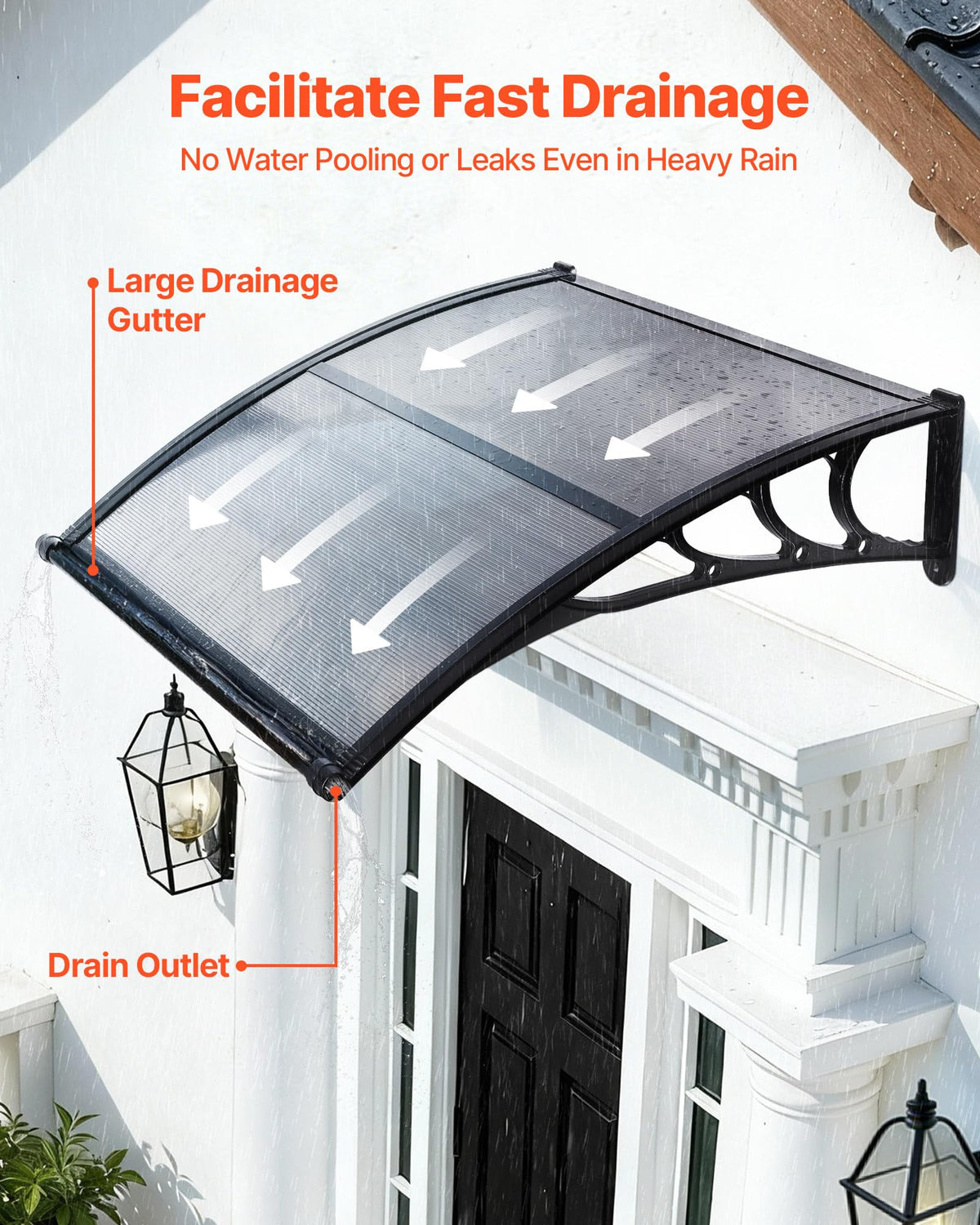 VEVOR smoky gray door awning cover protects from sun and rain at the entrance