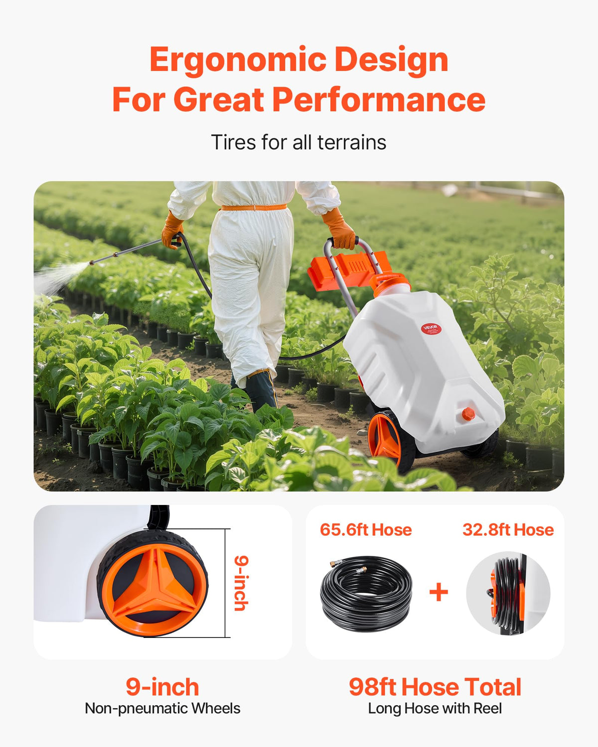 VEVOR sprayer includes extended hoses for versatile garden coverage