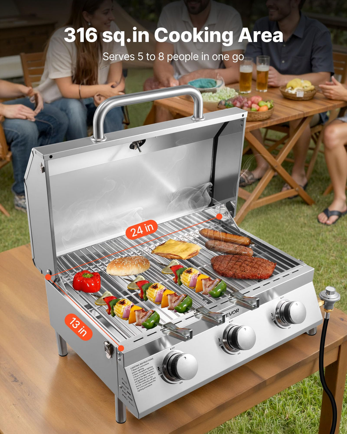 VEVOR table-top grill cooking-area offers space for large meals