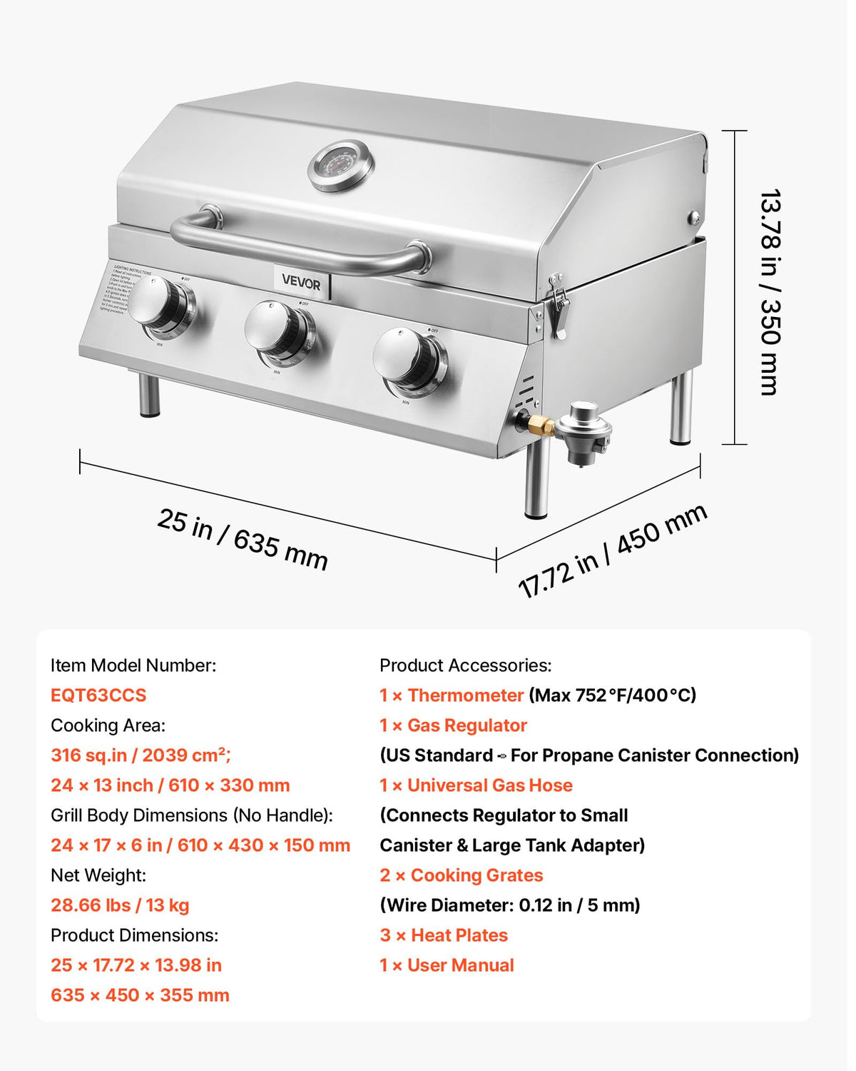 VEVOR dual-gas-connections provide propane or natural gas flexibility