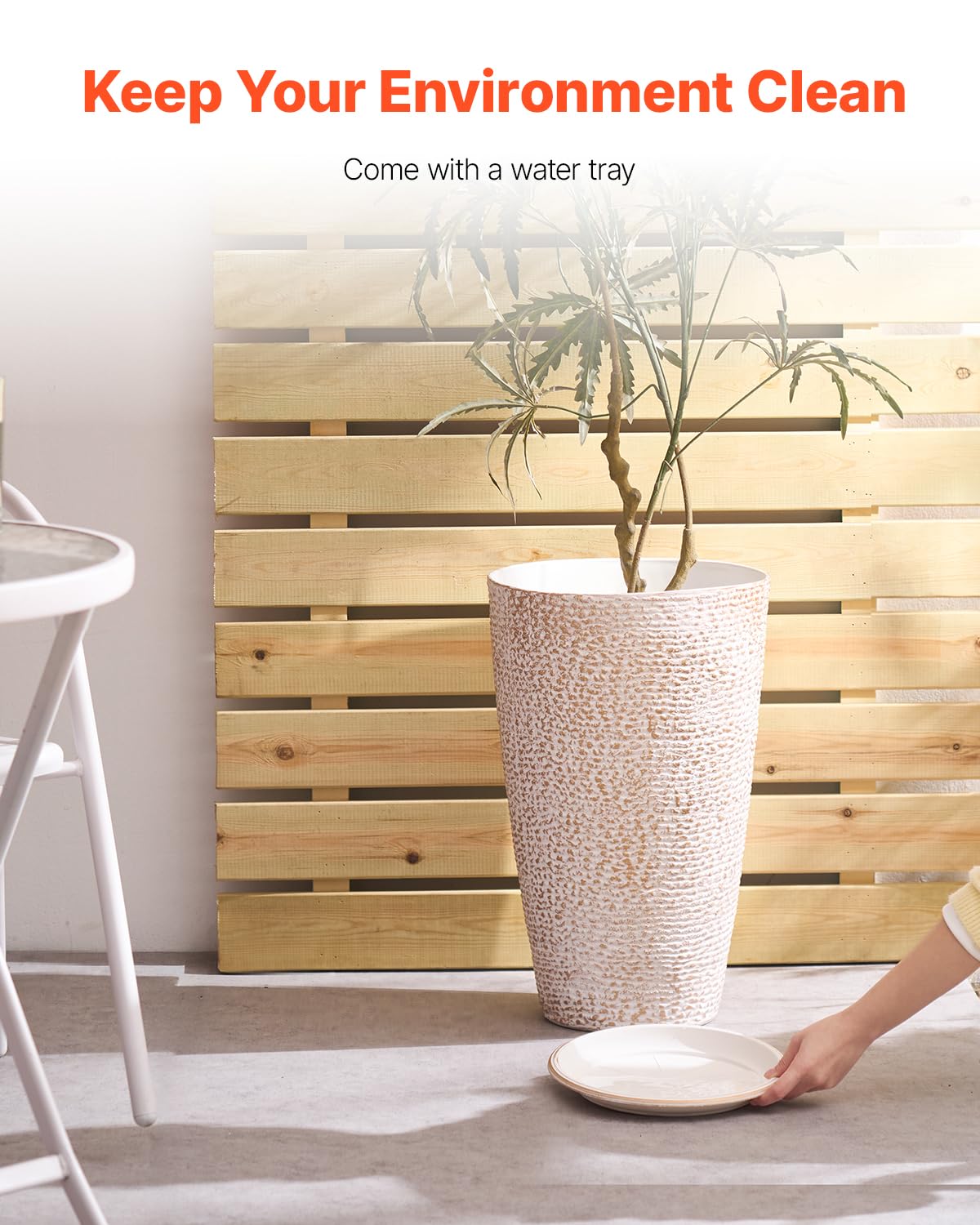 VEVOR tall 21-inch round planter for patio with easy access and visual impact.