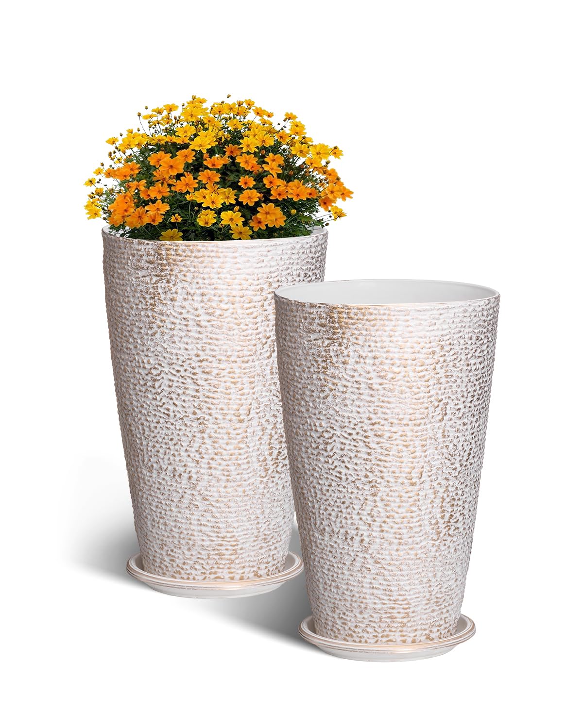 VEVOR tall outdoor planter in round stone finish for porch drainage and curb appeal.