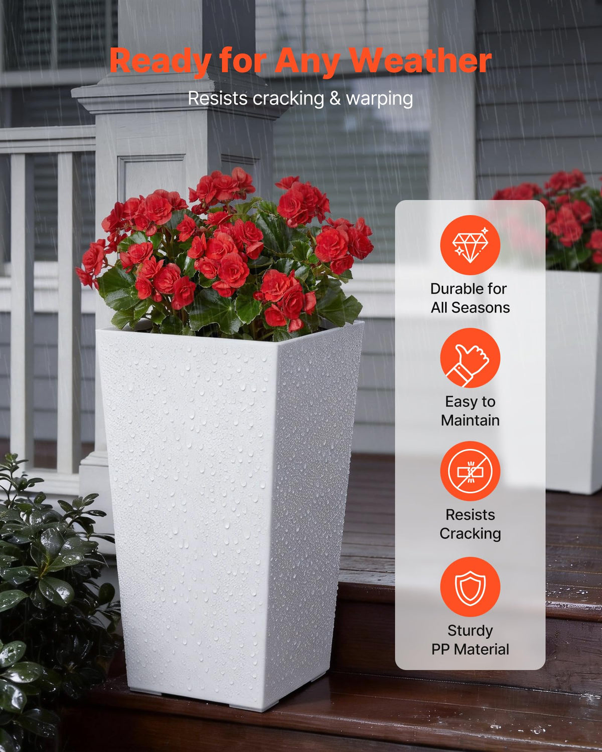 VEVOR tall planter 22-inch white shown from side view for versatile placement.