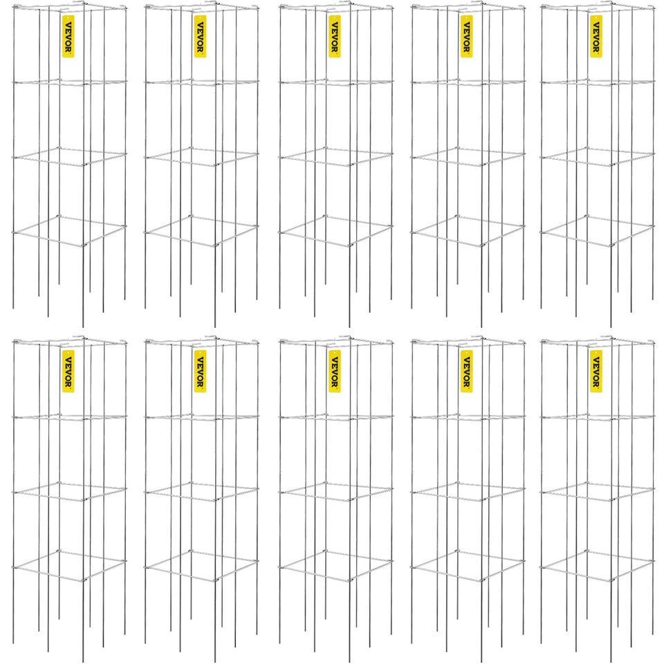 VEVOR tomato cages 3-tier trellis supports vertical growth for climbing plants.