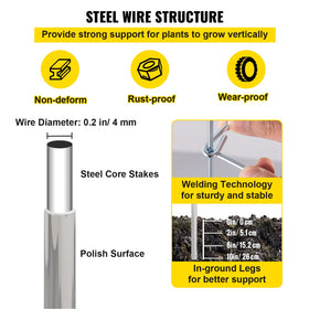 VEVOR tomato cages installation uses ground stakes for stable setup.