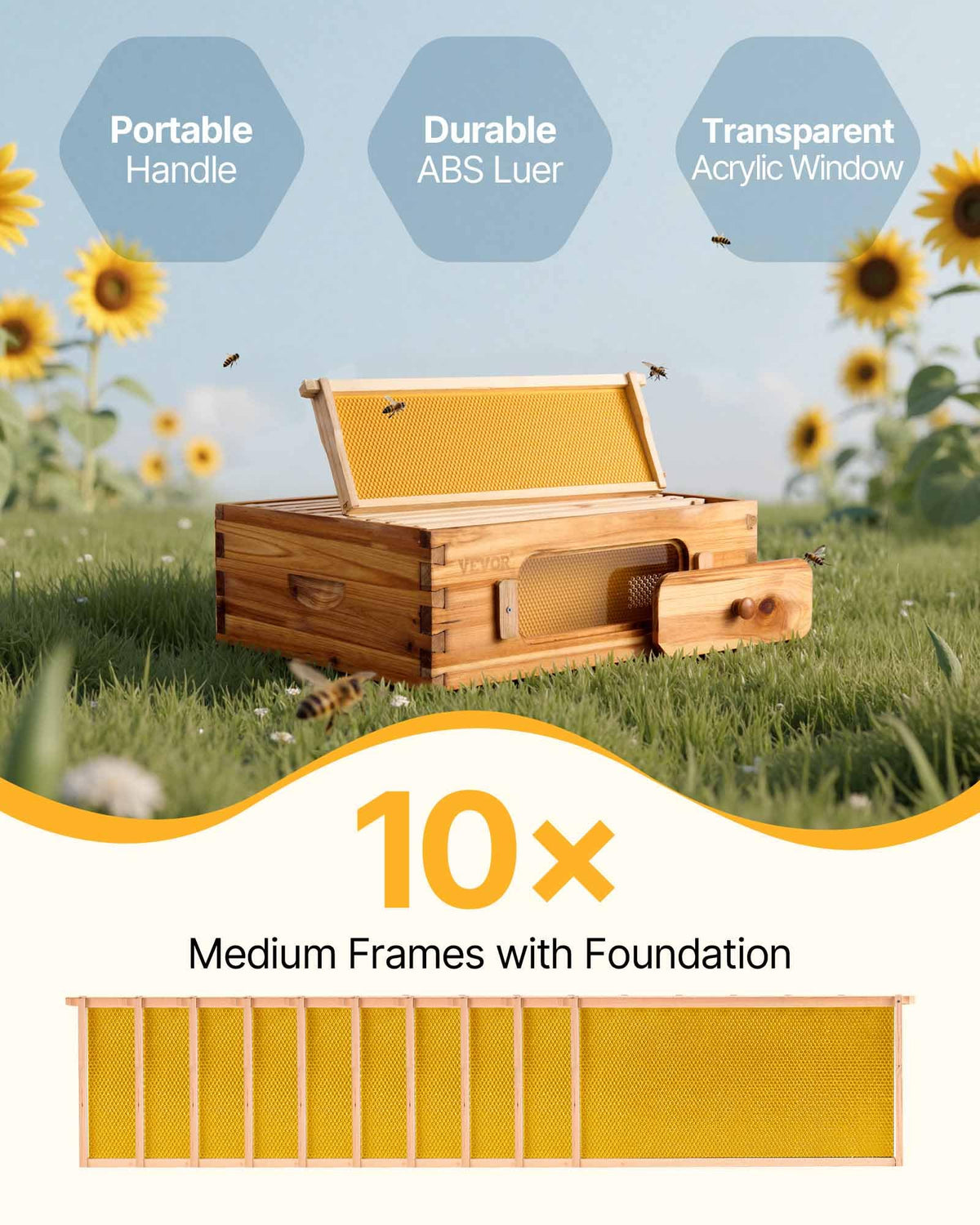 VEVOR hive with transparent windows for easy observation without disturbance