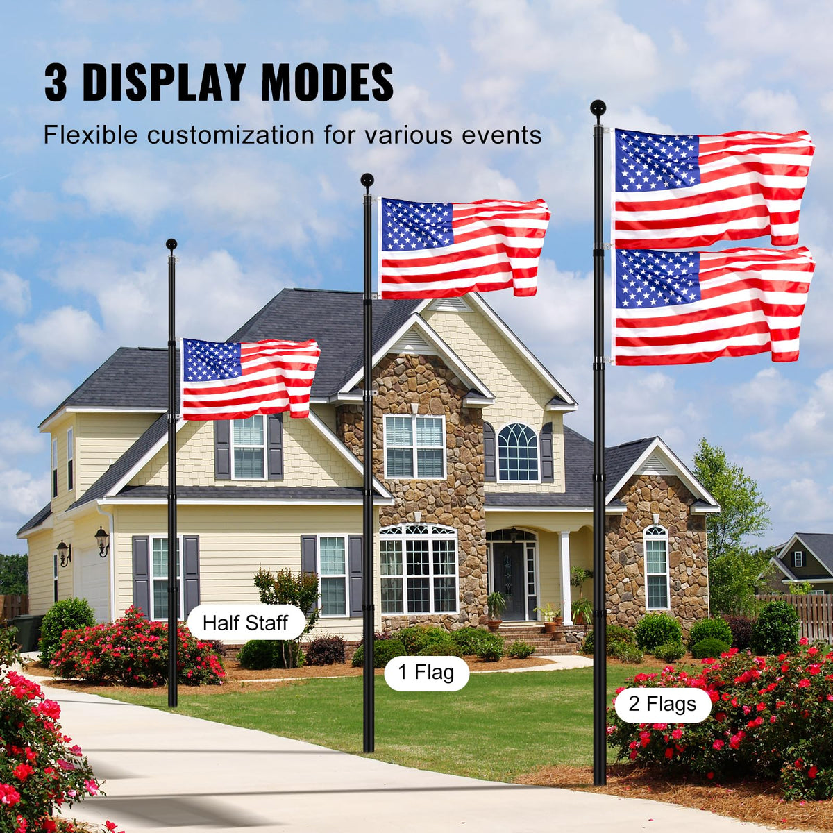 VEVOR twist-lock mechanism keeps the flag pole securely extended outdoors.