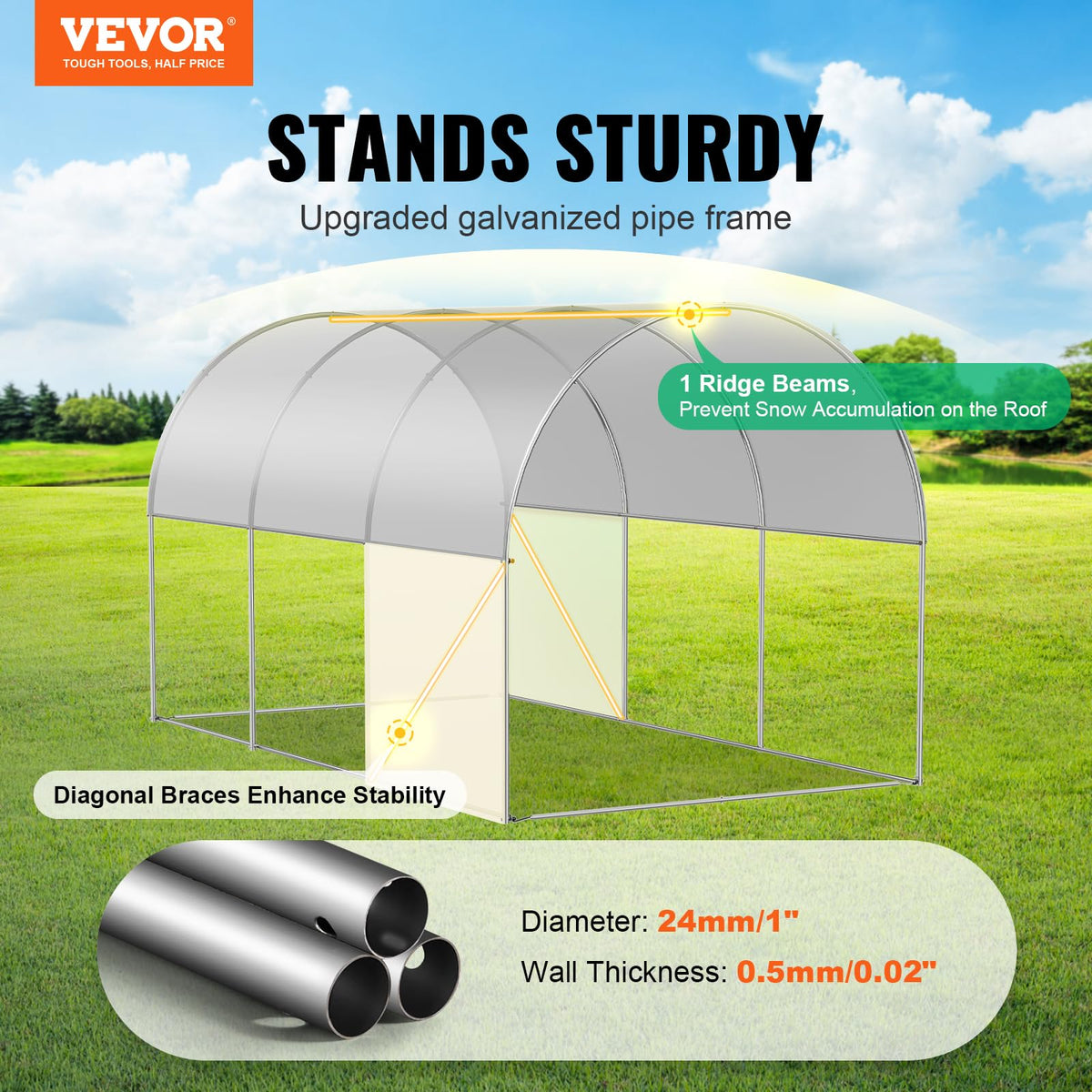 VEVOR walk-in tunnel greenhouse door zipper enables easy access for plants and supplies