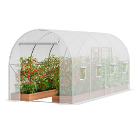 VEVOR Walk-in Tunnel Greenhouse frame close-up showing galvanized steel for durability and stability.