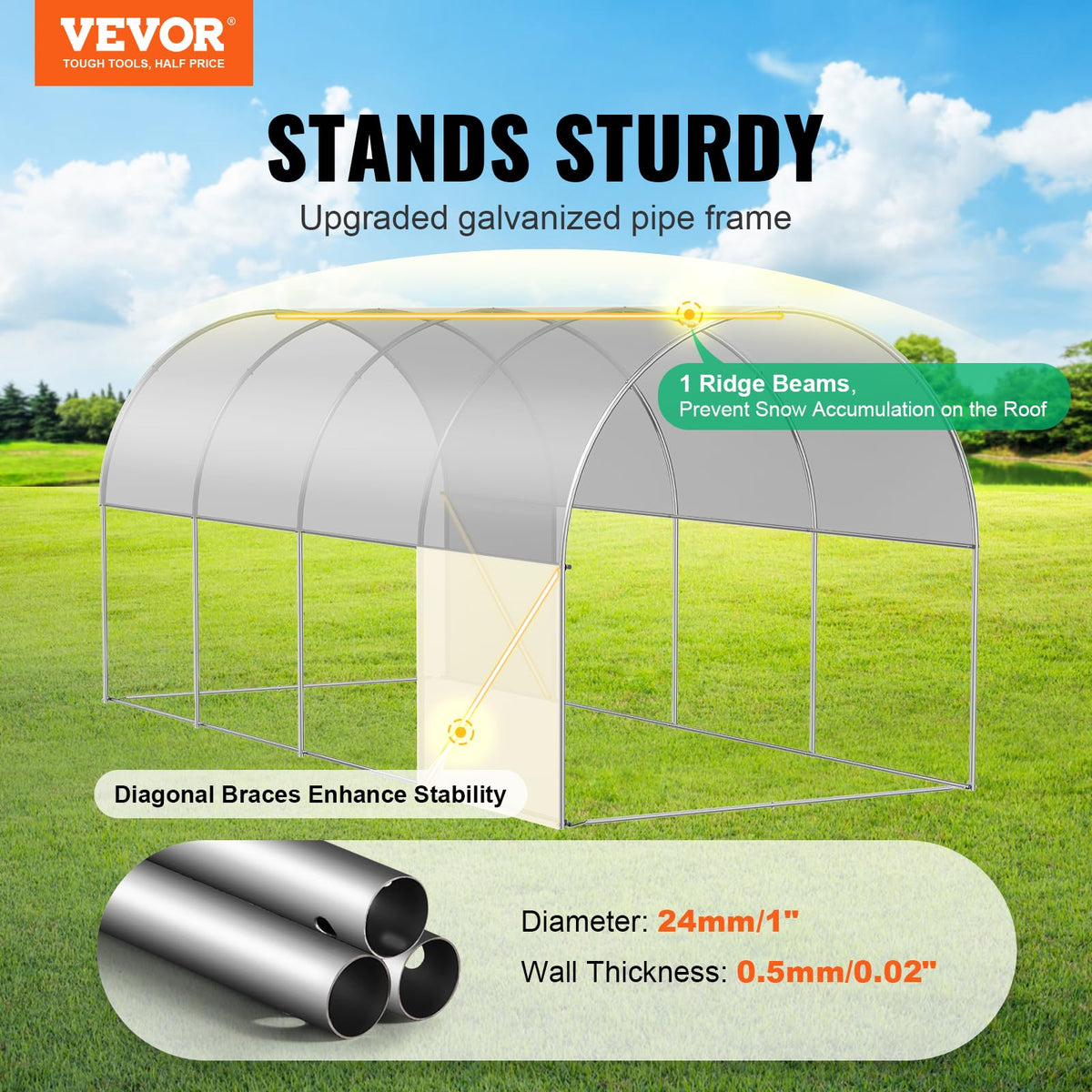VEVOR Walk-in Tunnel Greenhouse size-dimensions highlighting generous interior space for multiple plants.