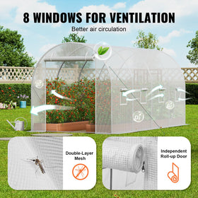 VEVOR Walk-in Tunnel Greenhouse stakes and anchors ensure stability against wind.