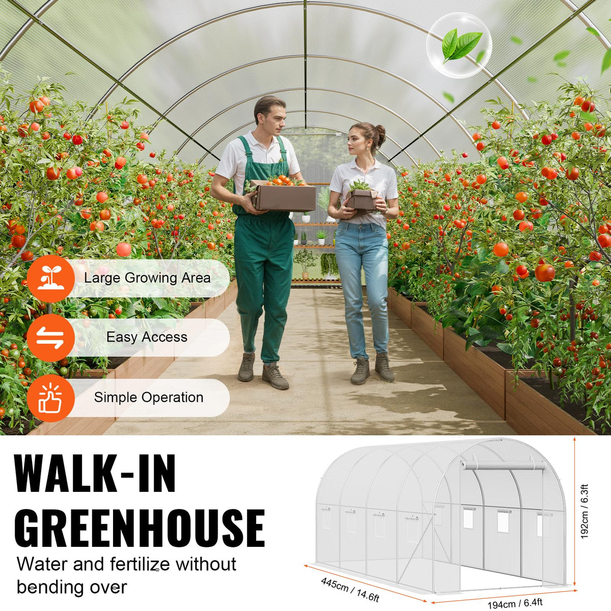 VEVOR Walk-in Tunnel Greenhouse ventilation windows emphasizes eight vents for airflow.
