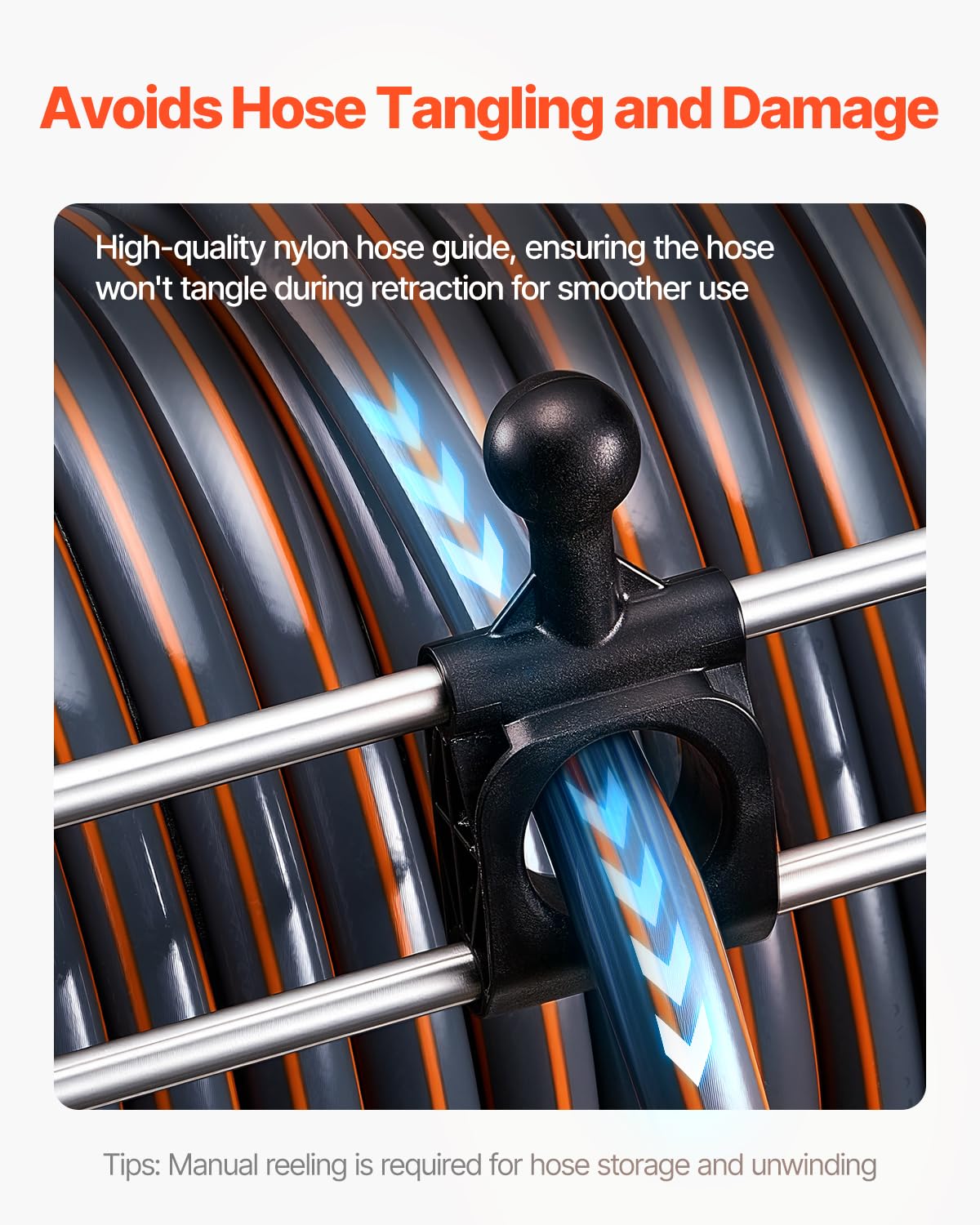 VEVOR wall-mount bracket in 304 stainless steel secures the reel on your wall.