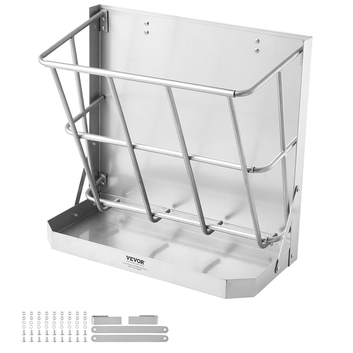 VEVOR wall-mounted hay rack on a sturdy frame for outdoor durability and easy access.