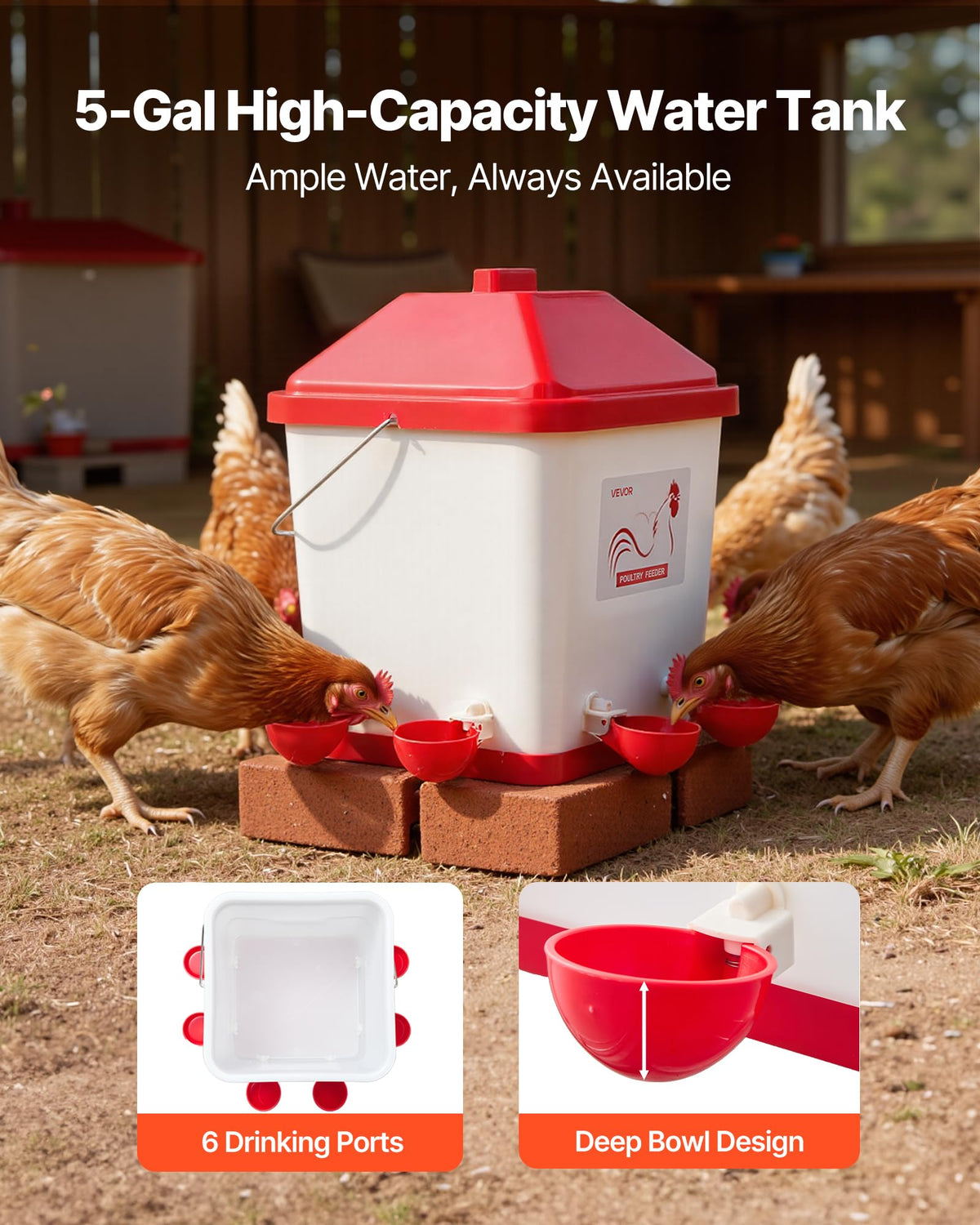 VEVOR waterer top with sealed rubber ring shields from rain.