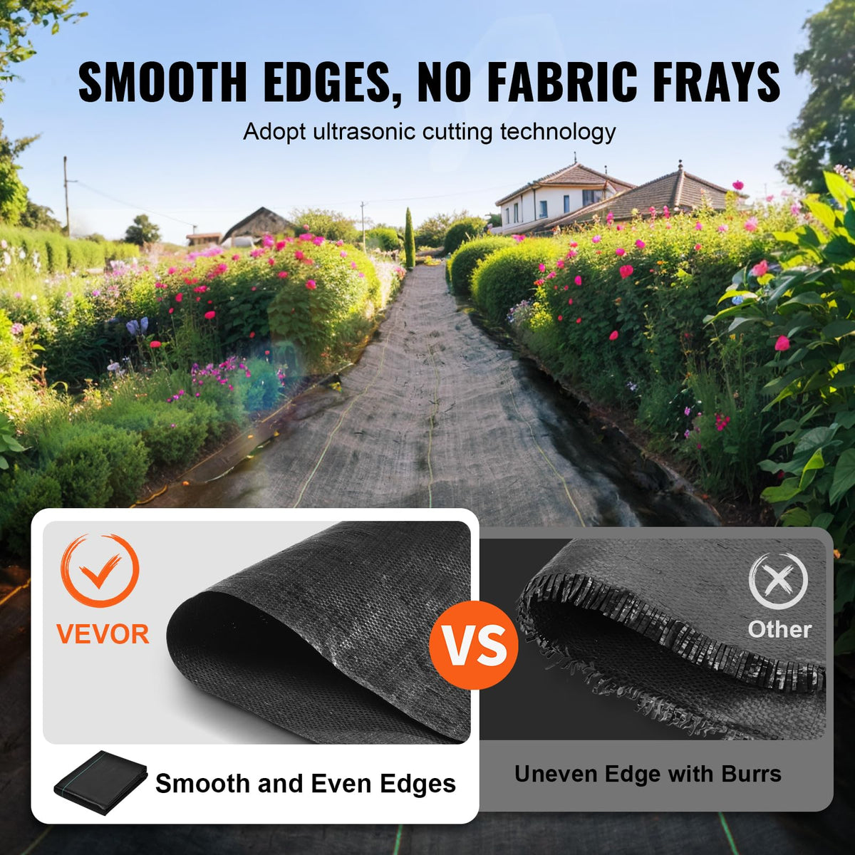 VEVOR weed barrier fabric in garden bed keeps beds neat and weed-free.