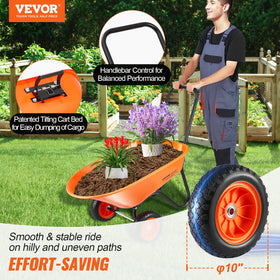 VEVOR Wheelbarrow Cart shows 397-lb capacity for heavy yard tasks.