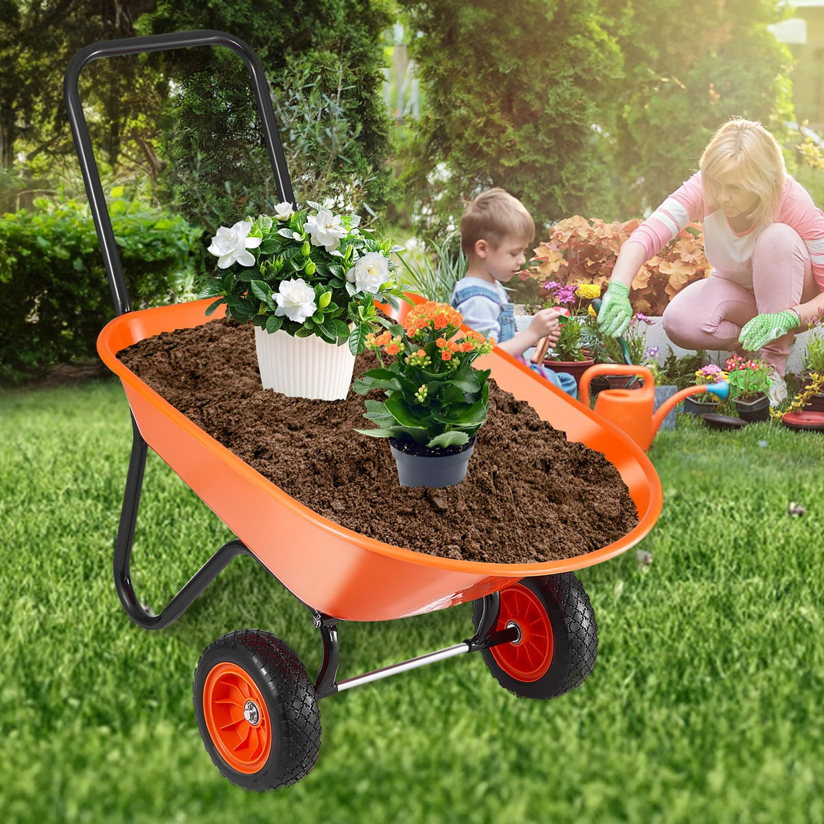 VEVOR Wheelbarrow Cart heavy-duty frame stands up to tough outdoor use.