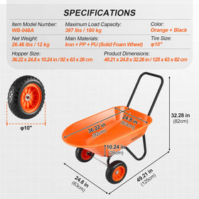 VEVOR Wheelbarrow Cart PU solid tires improve stability and reduce noise.