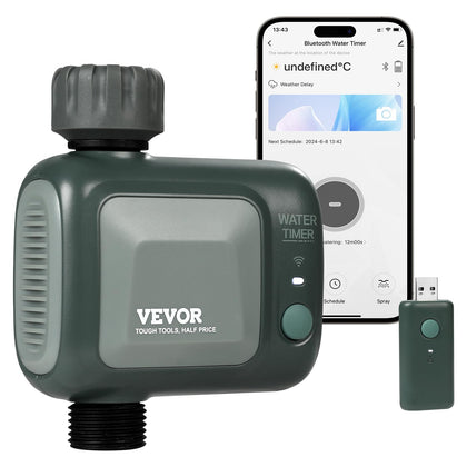 VEVOR WiFi sprinkler timer with brass inlet for durable outdoor irrigation.