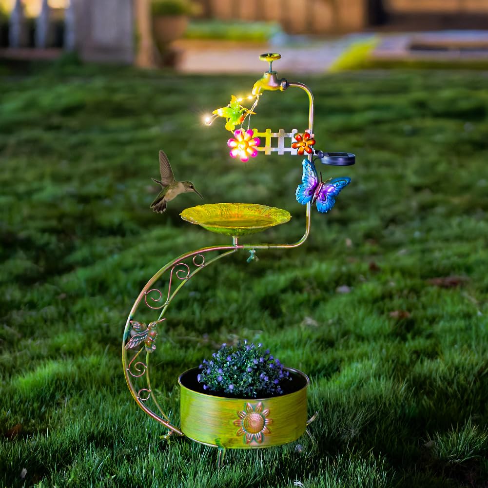 VEWOGARDEN bird bath shows hummingbird motif inviting birds to bathe.