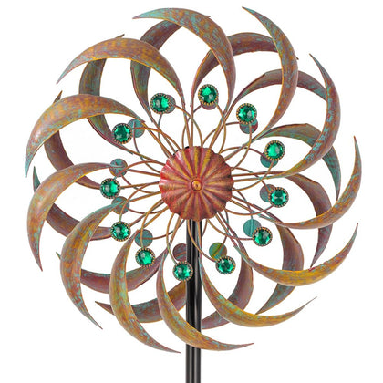 VEWOGARDEN copper green layered petal spinner adds kinetic garden focal point.