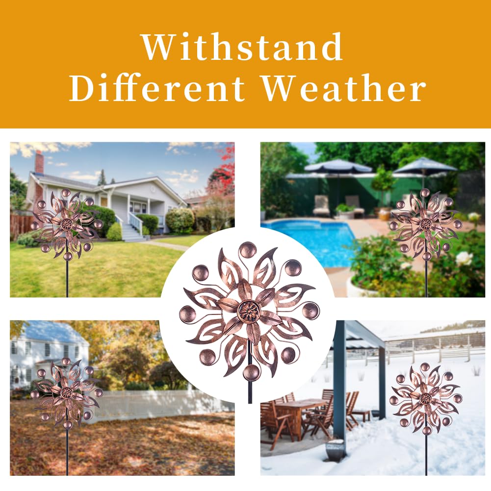 VEWOGARDEN copper wind spinner catching sunlight for bright garden ambiance