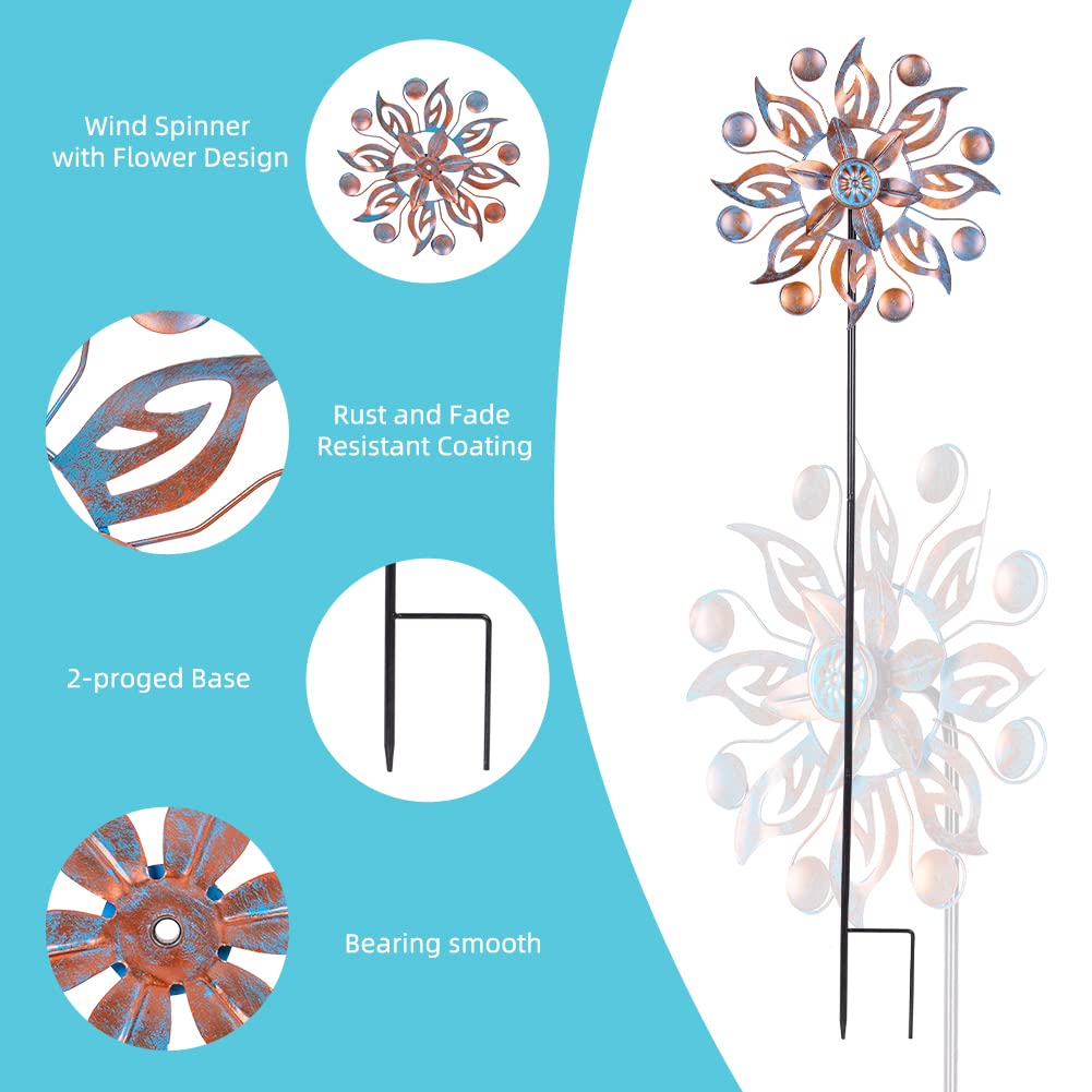 VEWOGARDEN garden art wind spinner adds visual interest to lawns.