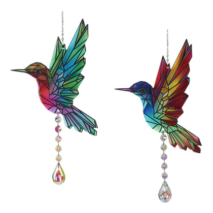 VEWOGARDEN hummingbird stained glass sun catcher with crystal beads catching sunlight