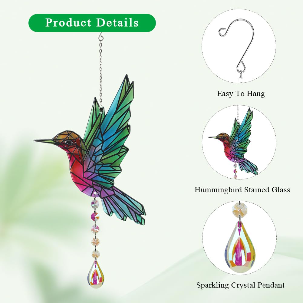VEWOGARDEN hummingbird suncatcher with rustproof metal hook for outdoor use