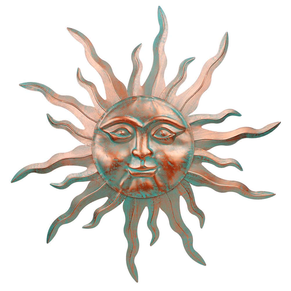 VEWOGARDEN metal sun wall decor with 30-inch diameter creates a bold outdoor focal point