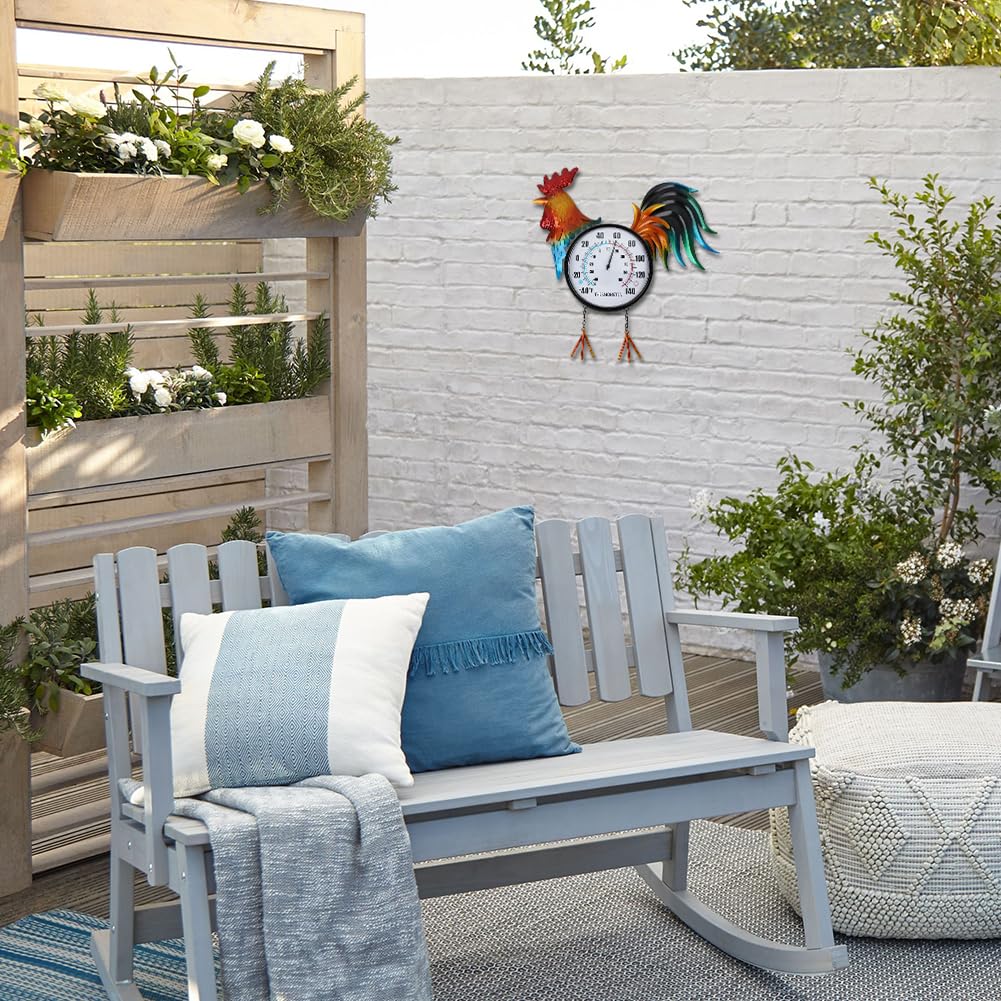 VEWOGARDEN rooster silhouette design enhances garden decor while monitoring temperature.