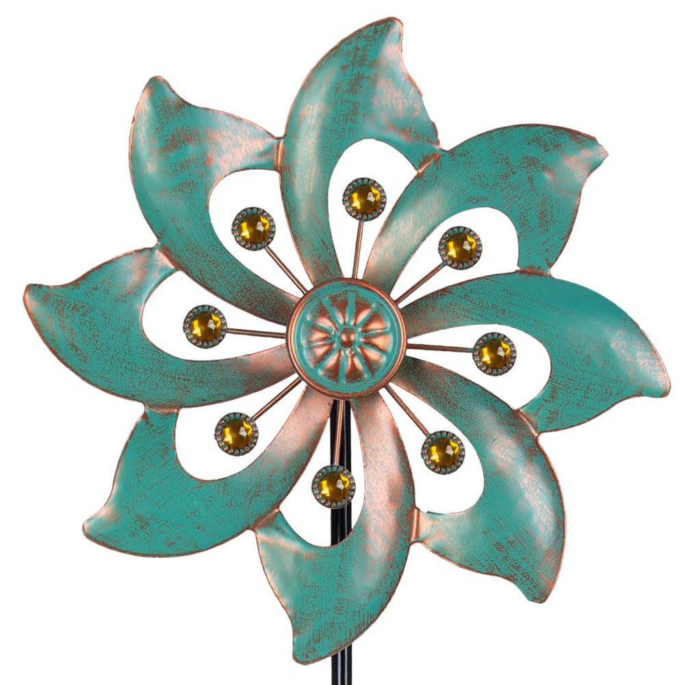 VEWOGARDEN single-blade wind spinner with floral design adds visual motion to a garden.