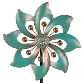 VEWOGARDEN single-blade wind spinner with floral design adds visual motion to a garden.