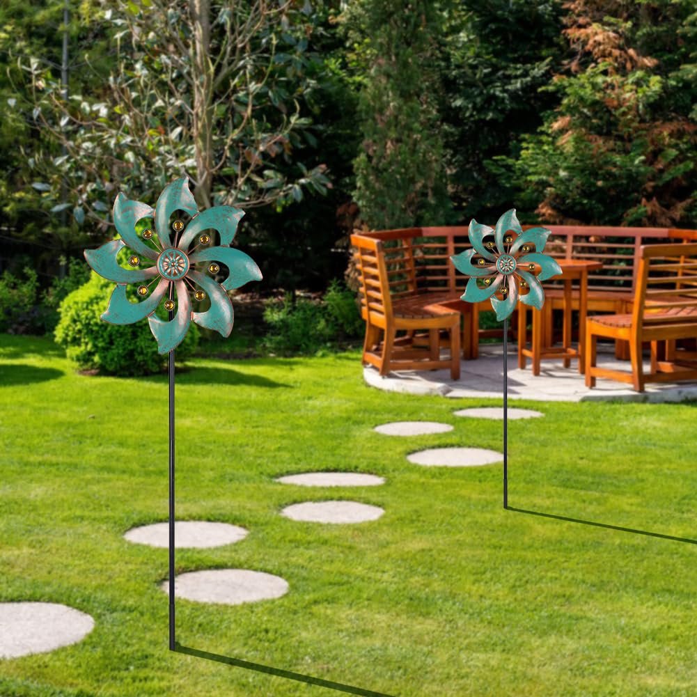 VEWOGARDEN wind spinner floral rose, two-pack decor for yard.