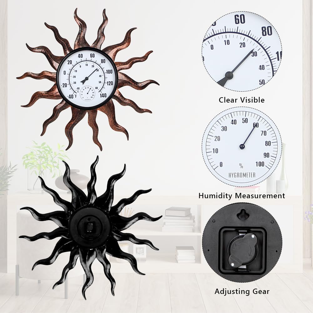 VEWOGARDEN sun outdoor thermometer keyhole mount for easy wall or fence setup