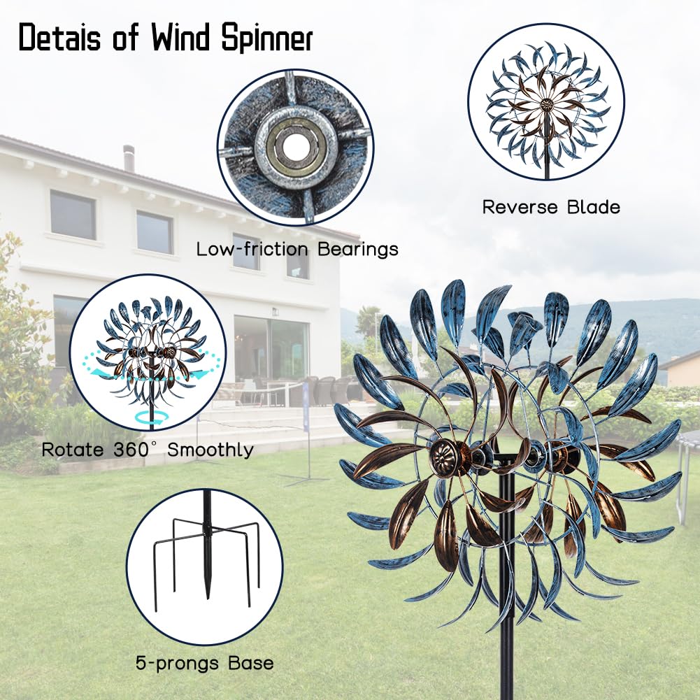 VEWOGARDEN double-sided blades spin freely in windy conditions.