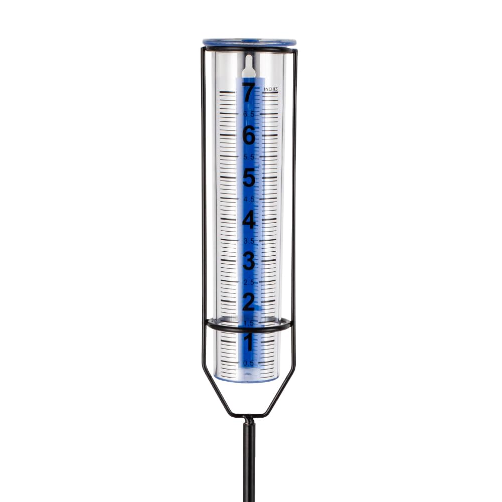 VEWOGIFT Freeze-Proof Rain Gauge with blue scale enables easy garden rainfall readings.