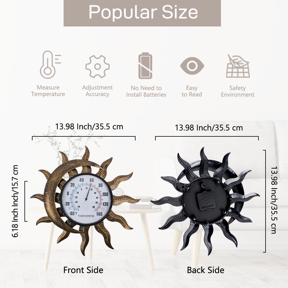 VEWOGIFT metal wall thermometer dial with sun and snow motifs for easy reading