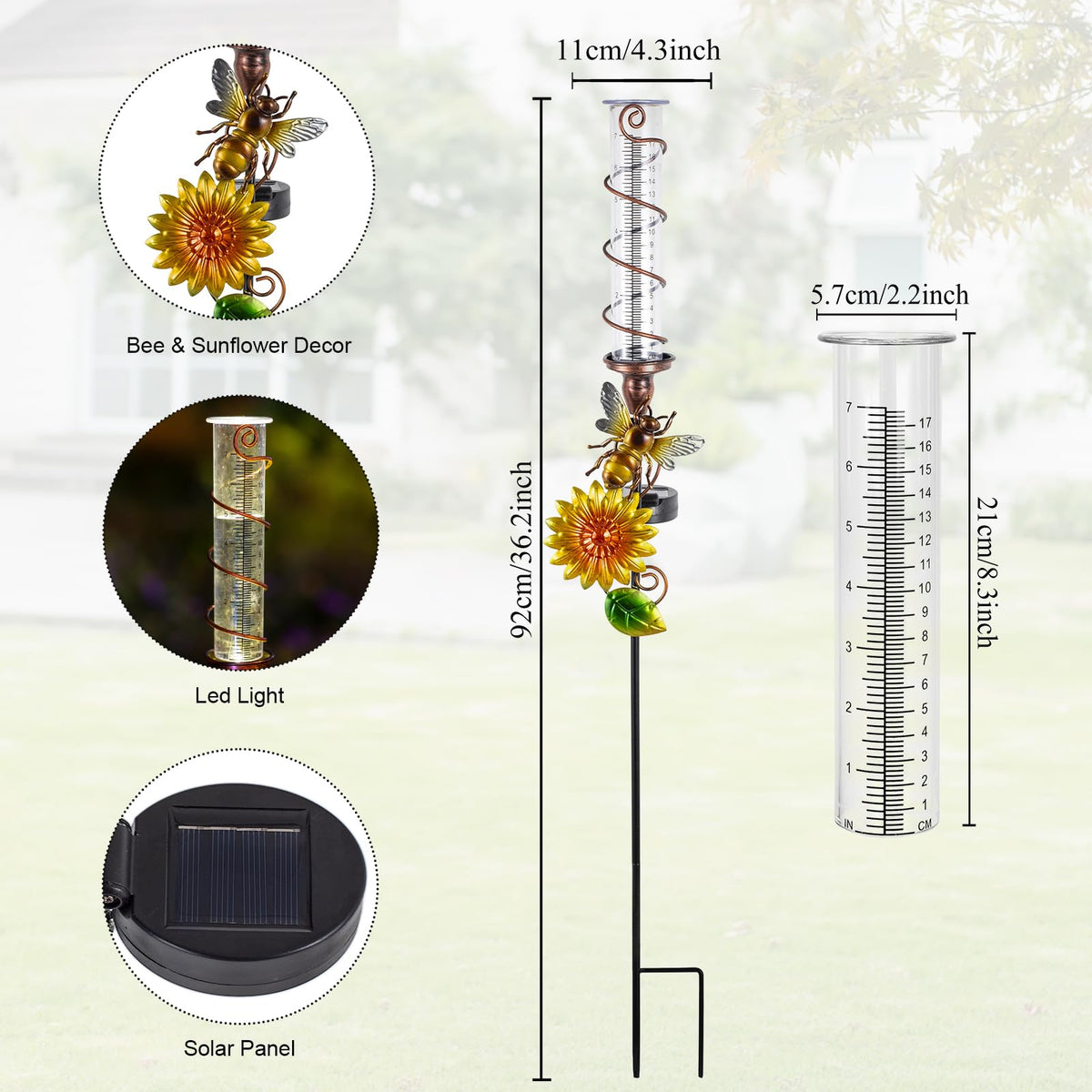 7-inch acrylic-tube rain gauge reads precise precipitation for irrigation planning